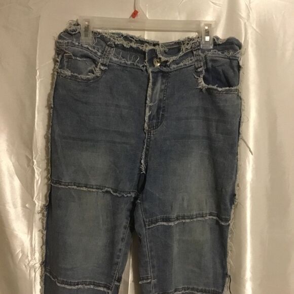 Elite Patchwork Light Wash Unfinished Raw Hem Skinny Jeans 13 - Picture 7 of 16